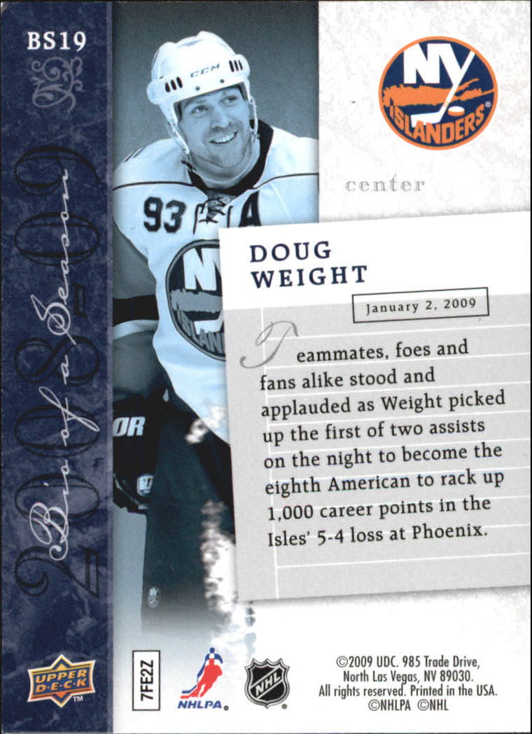 2008-09 Upper Deck Biography of a Season #BS19 Doug Weight back image