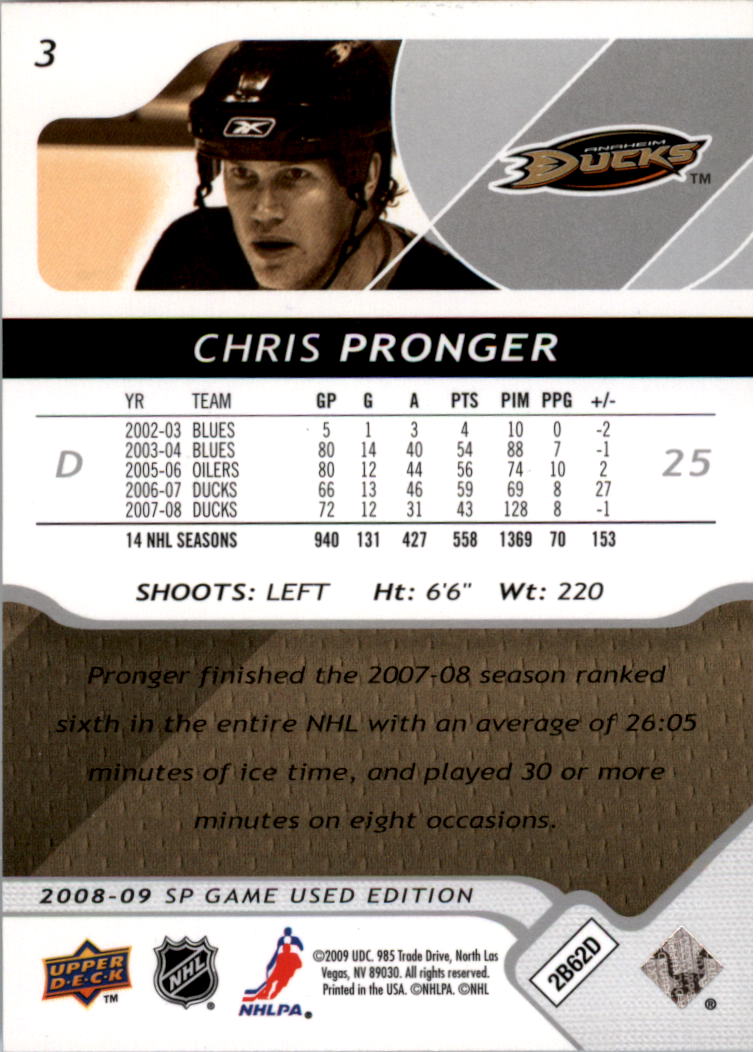 B4324- 2008-09 SP Game Used Hockey Card #s 1-100 -You Pick- 15+ FREE US SHIP