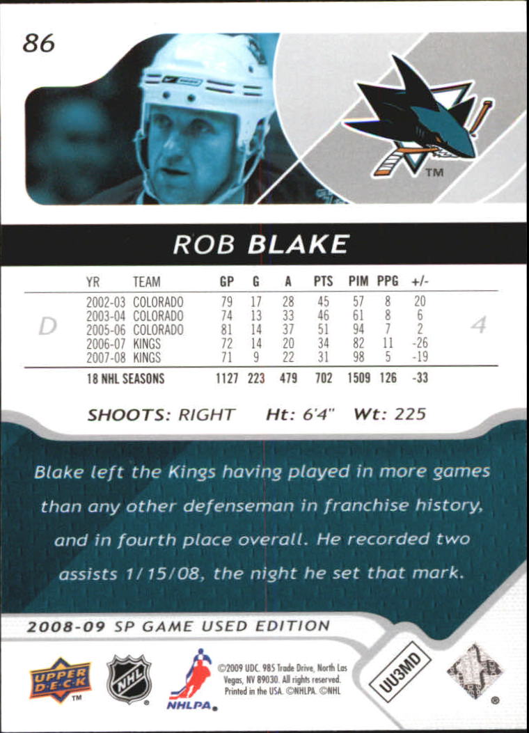 B4324- 2008-09 SP Game Used Hockey Card #s 1-100 -You Pick- 15+ FREE US SHIP