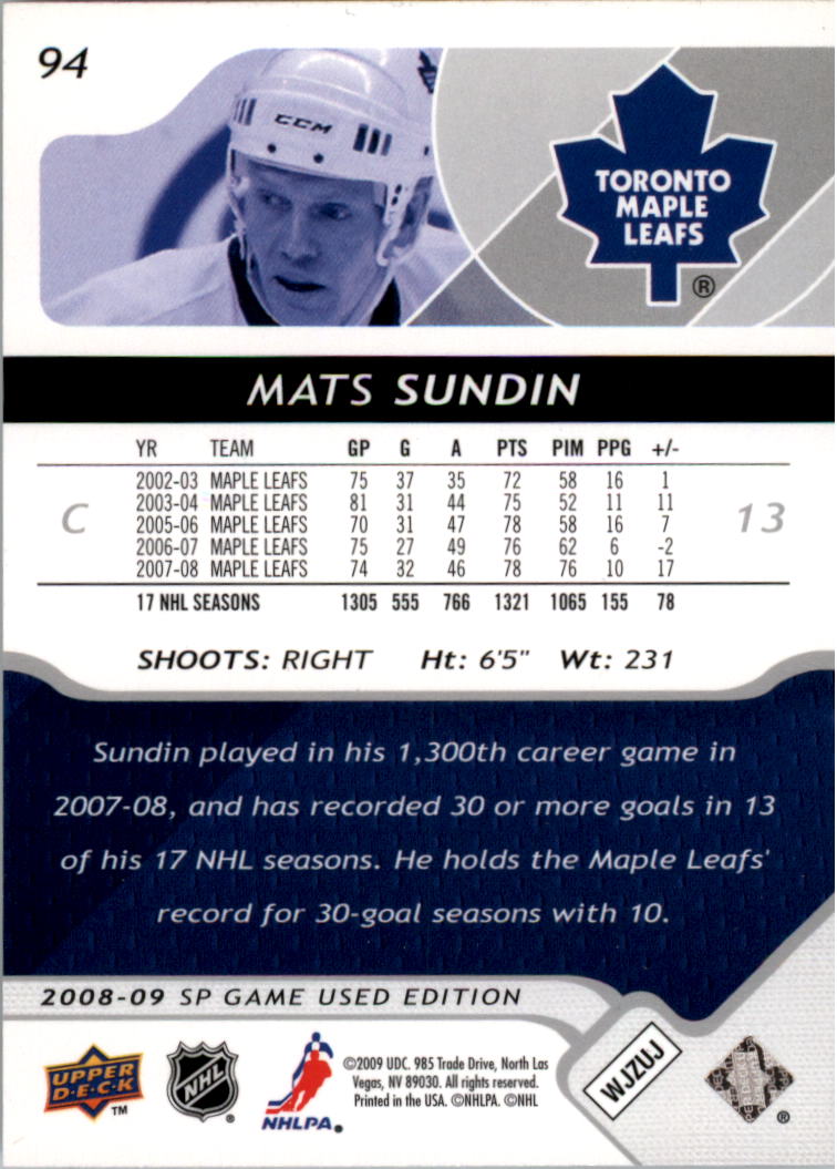 B4324- 2008-09 SP Game Used Hockey Card #s 1-100 -You Pick- 15+ FREE US SHIP