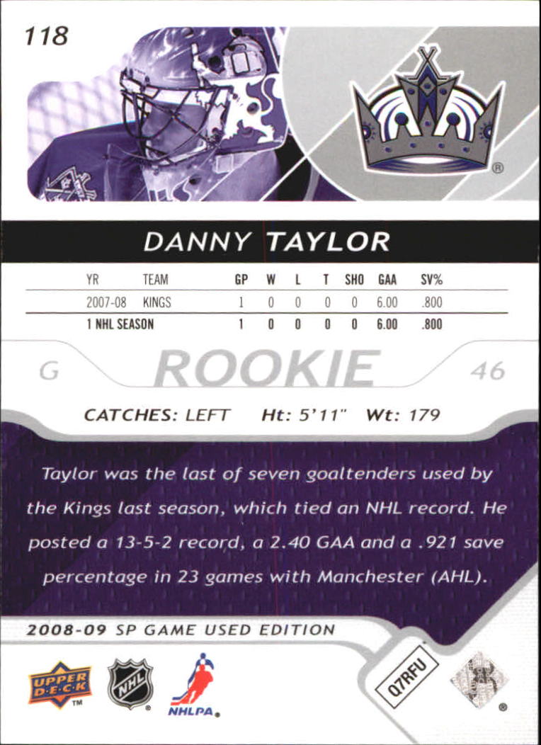 2008-09 SP Game Used #118 Danny Taylor RC back image