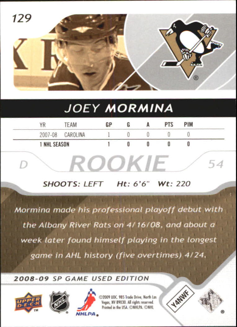 2008-09 SP Game Used #129 Joey Mormina RC back image