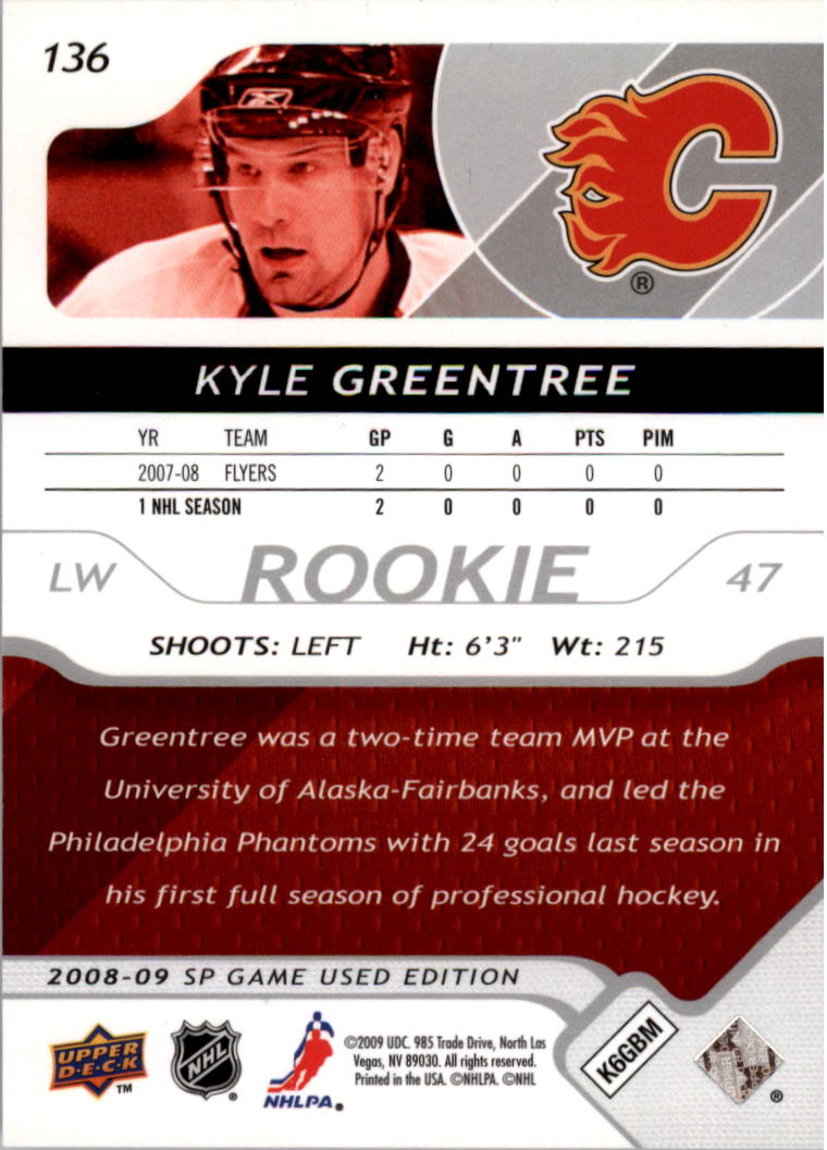 2008-09 SP Game Used #136 Kyle Greentree RC back image