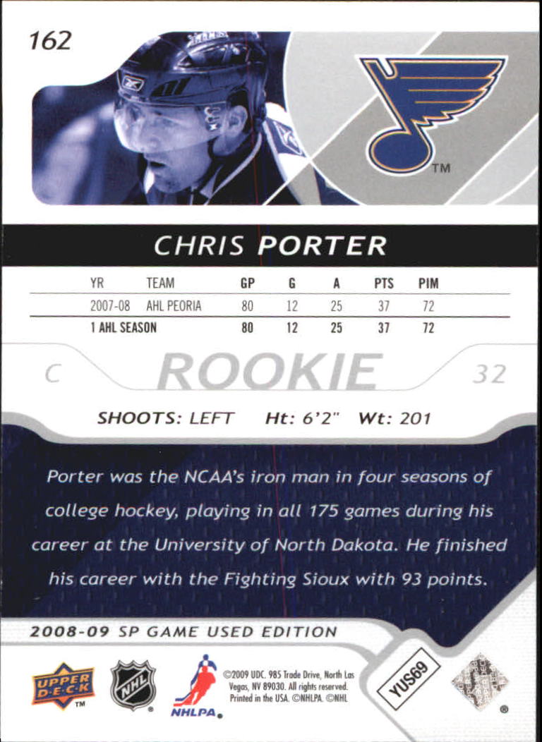 2008-09 SP Game Used #162 Chris Porter RC back image