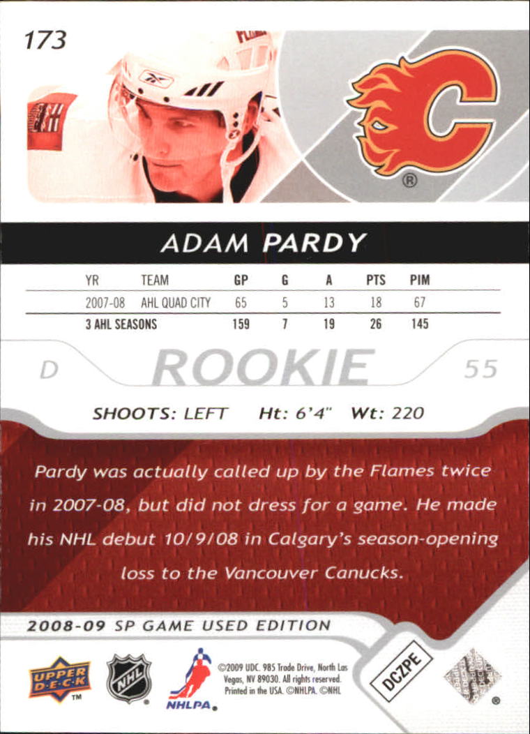 2008-09 SP Game Used #173 Adam Pardy RC back image