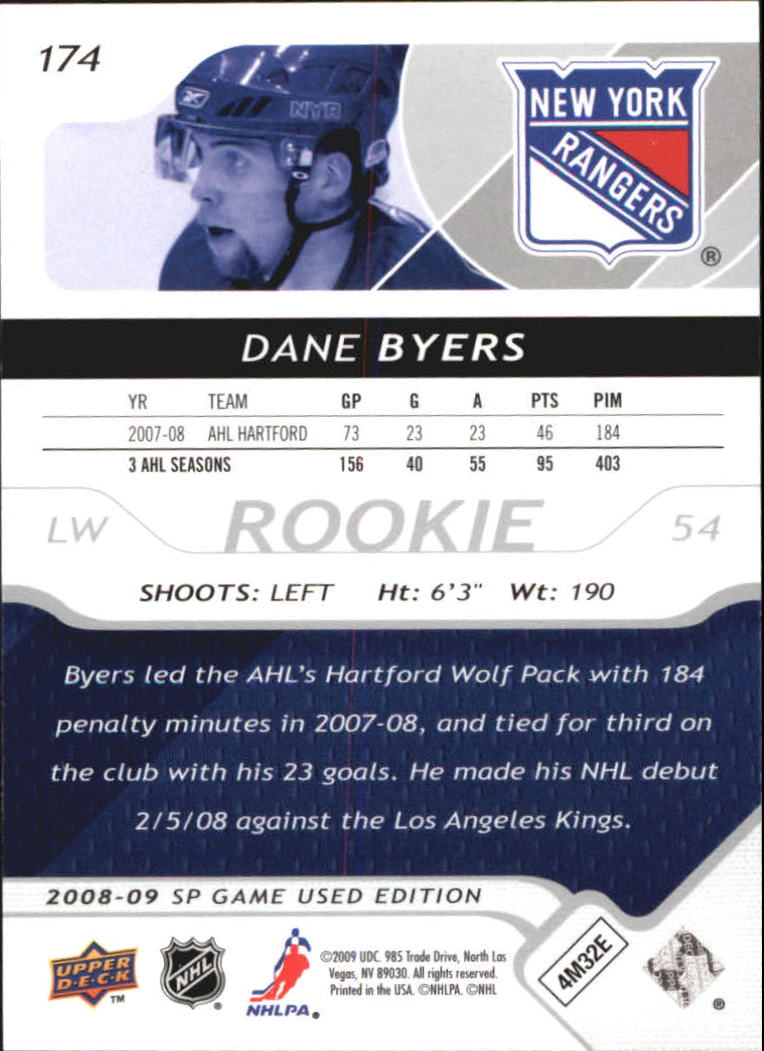 2008-09 SP Game Used #174 Dane Byers RC back image