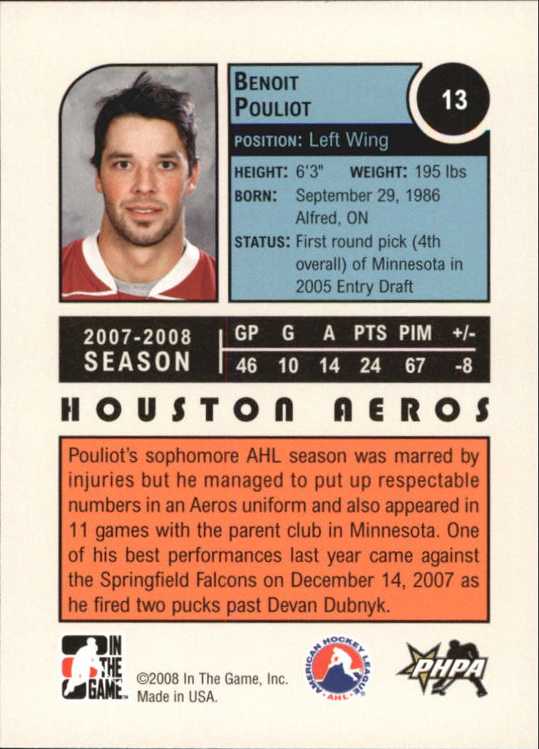 2008-09 ITG Heroes and Prospects #13 Benoit Pouliot back image