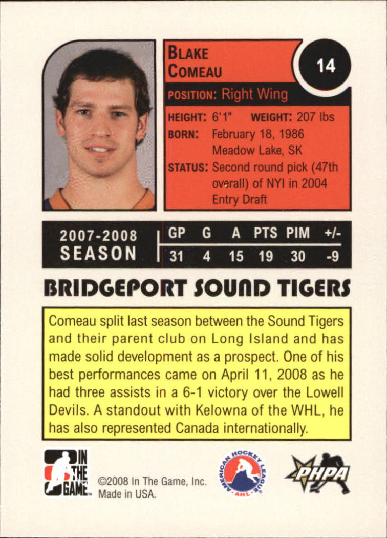 2008-09 ITG Heroes and Prospects #14 Blake Comeau back image