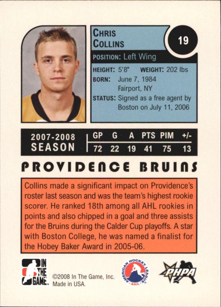 2008-09 ITG Heroes and Prospects #19 Chris Collins back image