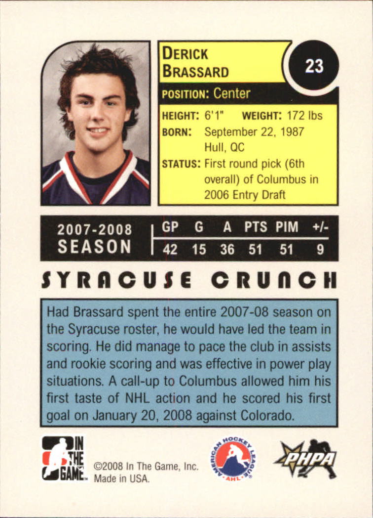 2008-09 ITG Heroes and Prospects #23 Derick Brassard back image