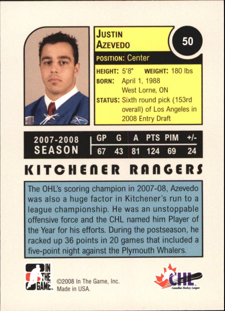 2008-09 ITG Heroes and Prospects #50 Justin Azevedo back image