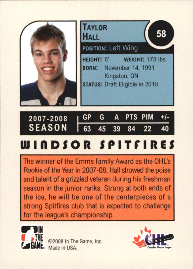 2008-09 ITG Heroes and Prospects #58 Taylor Hall back image