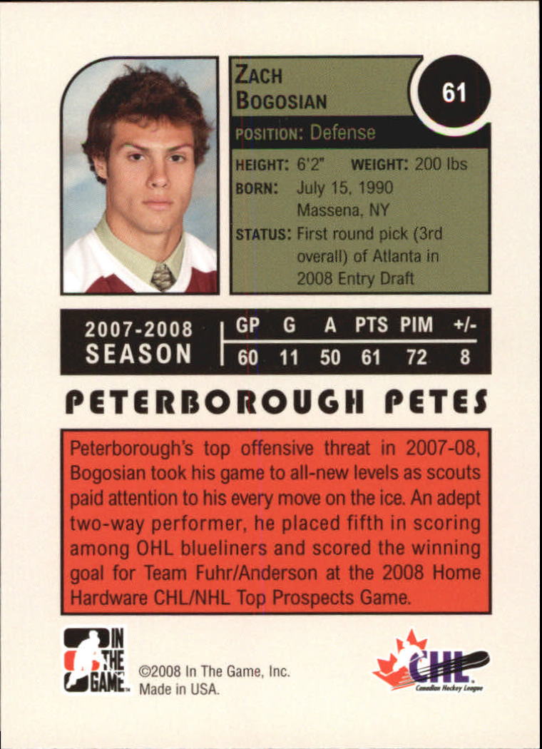 2008-09 ITG Heroes and Prospects #61 Zach Bogosian back image