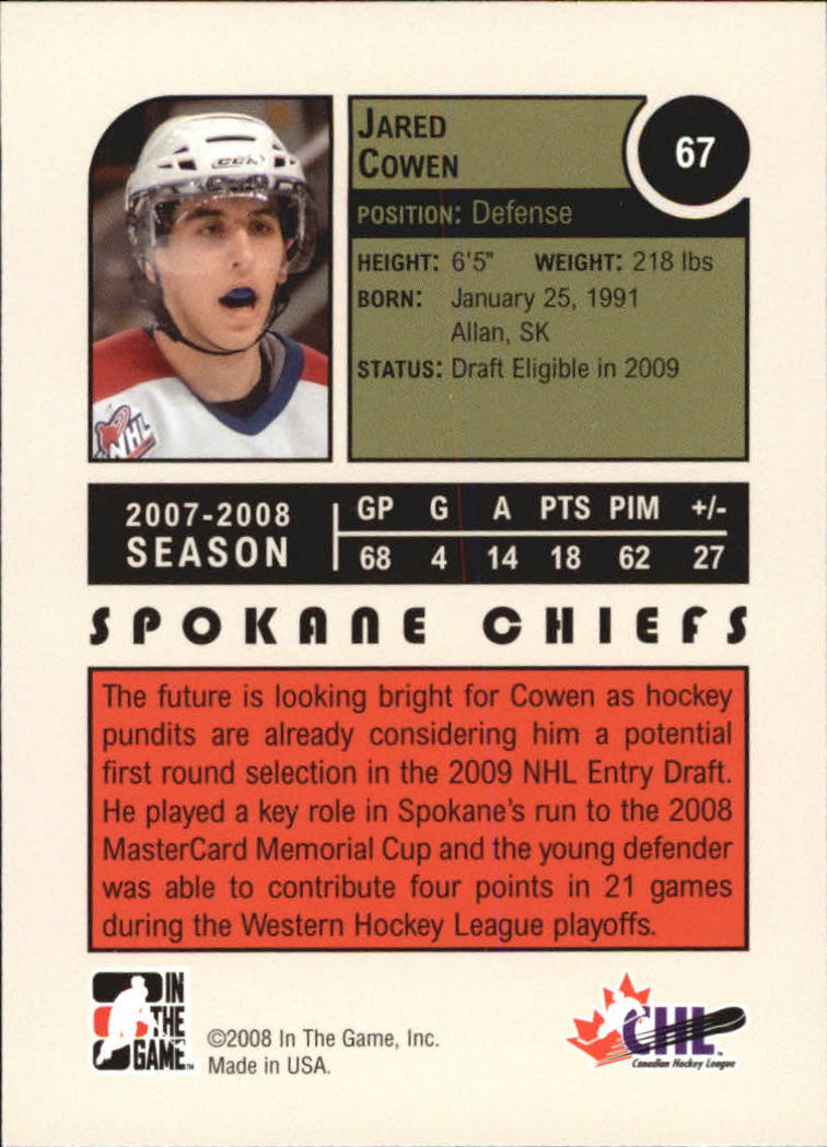 2008-09 ITG Heroes and Prospects #67 Jared Cowen back image