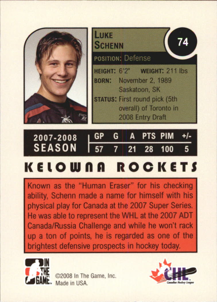 2008-09 ITG Heroes and Prospects #74 Luke Schenn back image