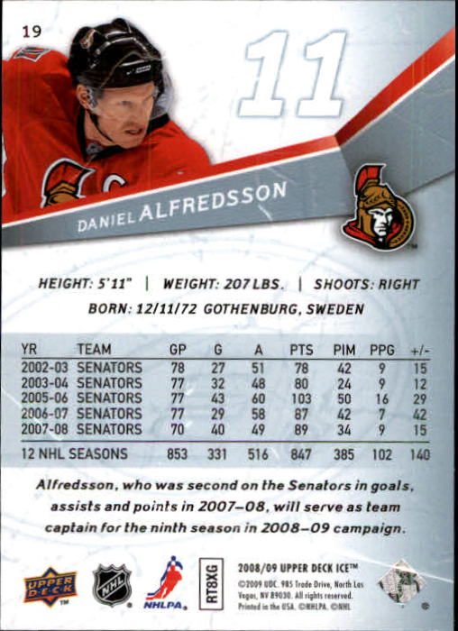 2008-09 Upper Deck Ice #19 Daniel Alfredsson back image