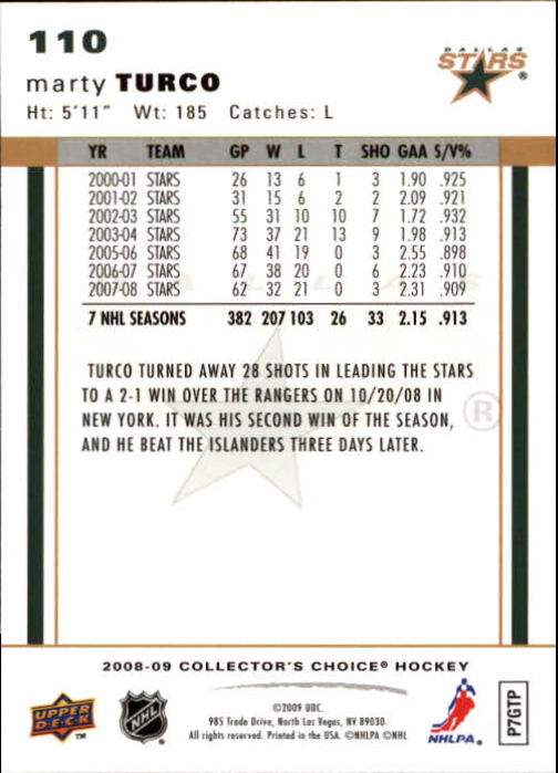 2008-09 Collector's Choice #110 Marty Turco back image