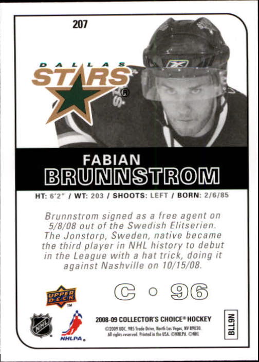 2008-09 Collector's Choice Reserve Silver #207 Fabian Brunnstrom back image