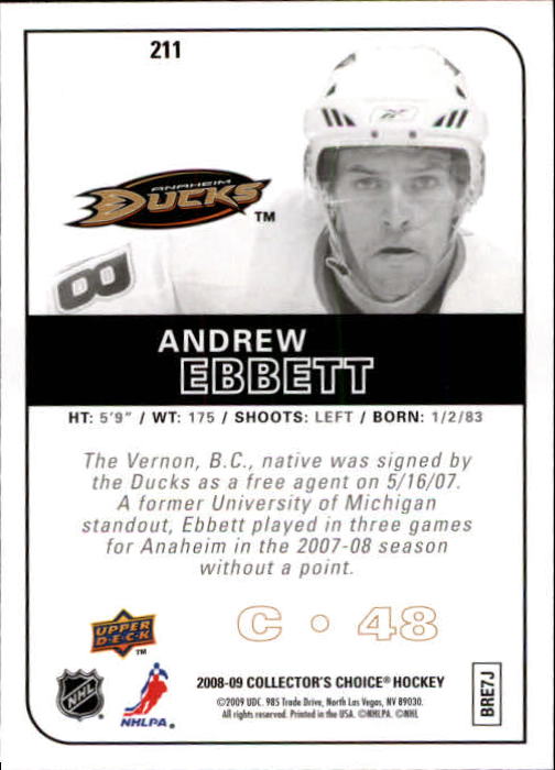 2008-09 Collector's Choice Reserve Silver #211 Andrew Ebbett back image