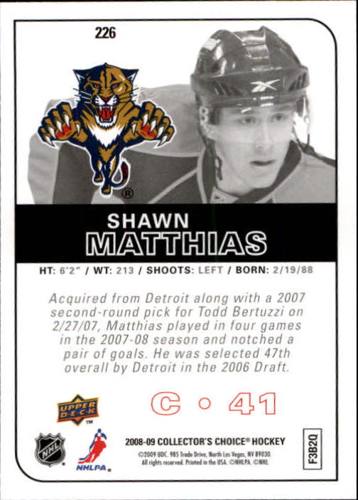 2008-09 Collector's Choice Reserve Silver #226 Shawn Matthias back image