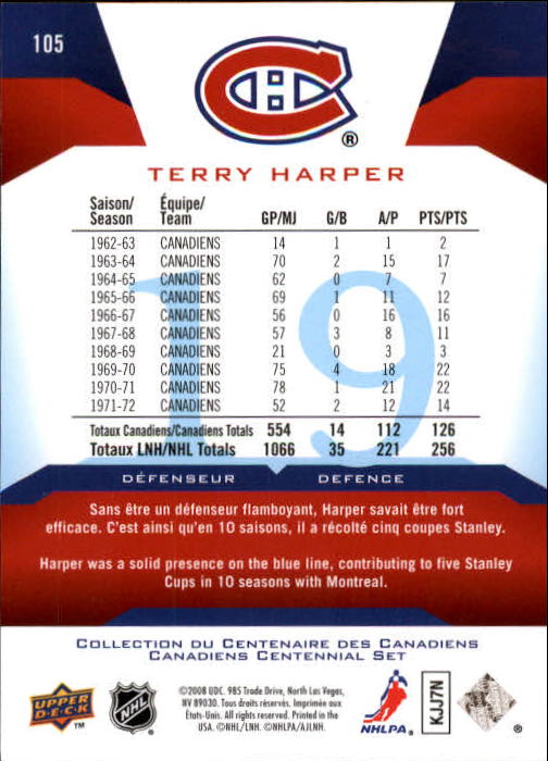 2008-09 Upper Deck Montreal Canadiens Centennial #105 Terry Harper back image