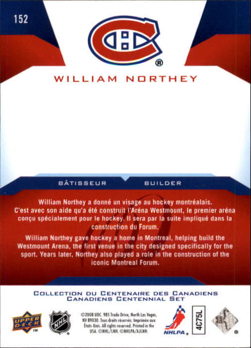 2008-09 Upper Deck Montreal Canadiens Centennial #152 William Northey back image