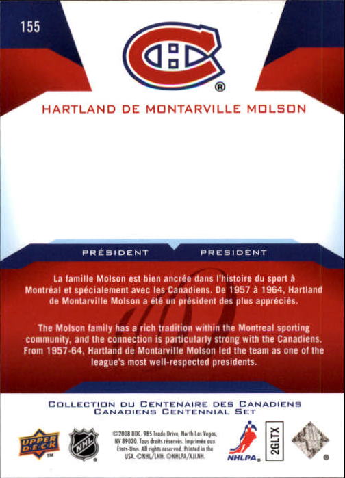 2008-09 Upper Deck Montreal Canadiens Centennial #155 Hartland De Montarville Molson back image