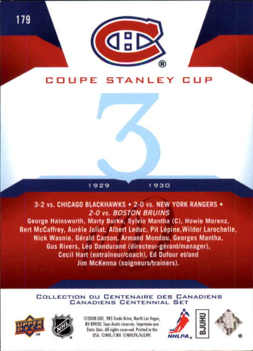 2008-09 Upper Deck Montreal Canadiens Centennial #179 Coupe Stanley Cup back image
