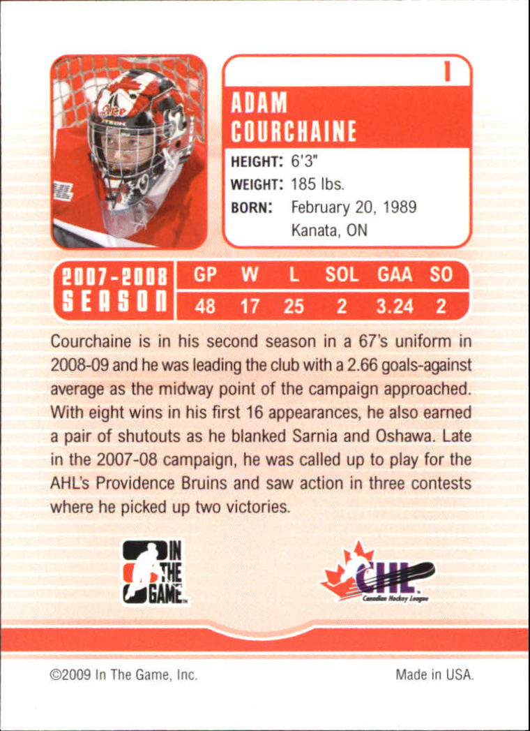 2008-09 Between The Pipes #1 Adam Courchaine back image