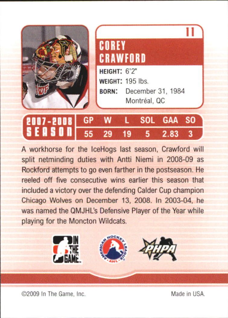 2008-09 Between The Pipes #11 Corey Crawford back image
