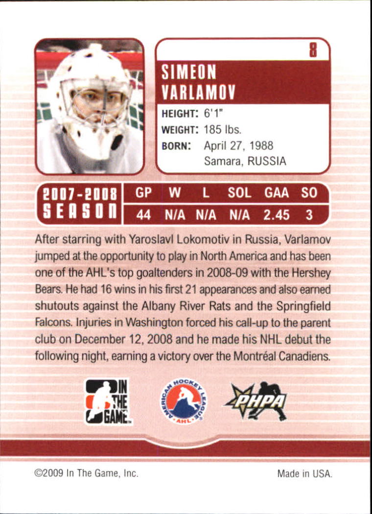 2008-09 Between The Pipes #8 Simeon Varlamov back image
