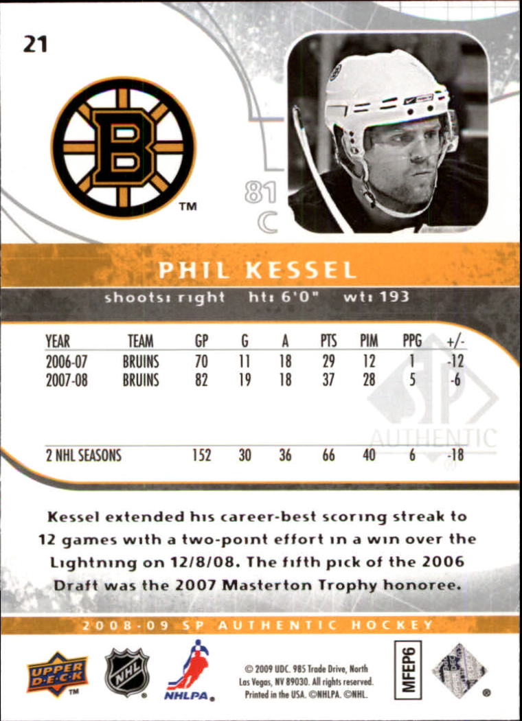 2008-09 SP Authentic #21 Phil Kessel back image