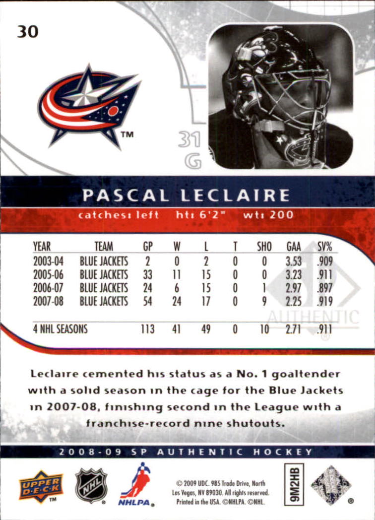 2008-09 SP Authentic #30 Pascal Leclaire back image