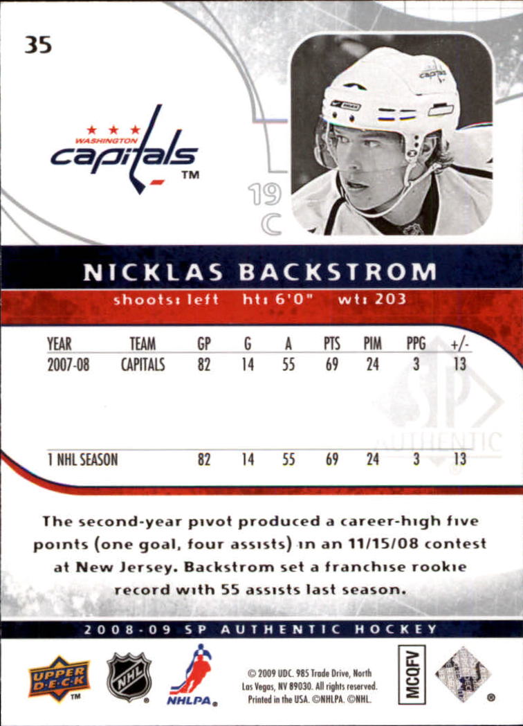 2008-09 SP Authentic #35 Nicklas Backstrom back image