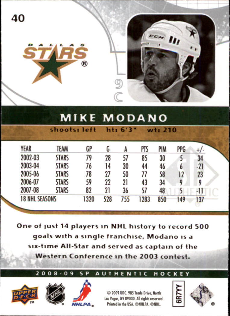 2008-09 SP Authentic #40 Mike Modano back image