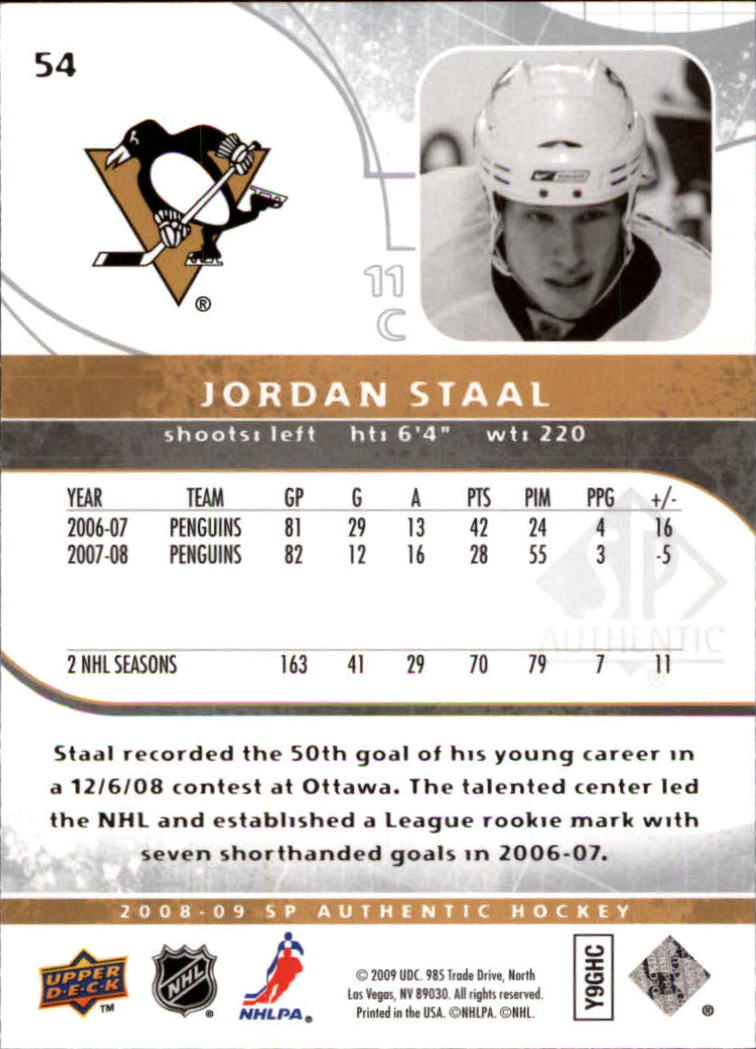 2008-09 SP Authentic #54 Jordan Staal back image