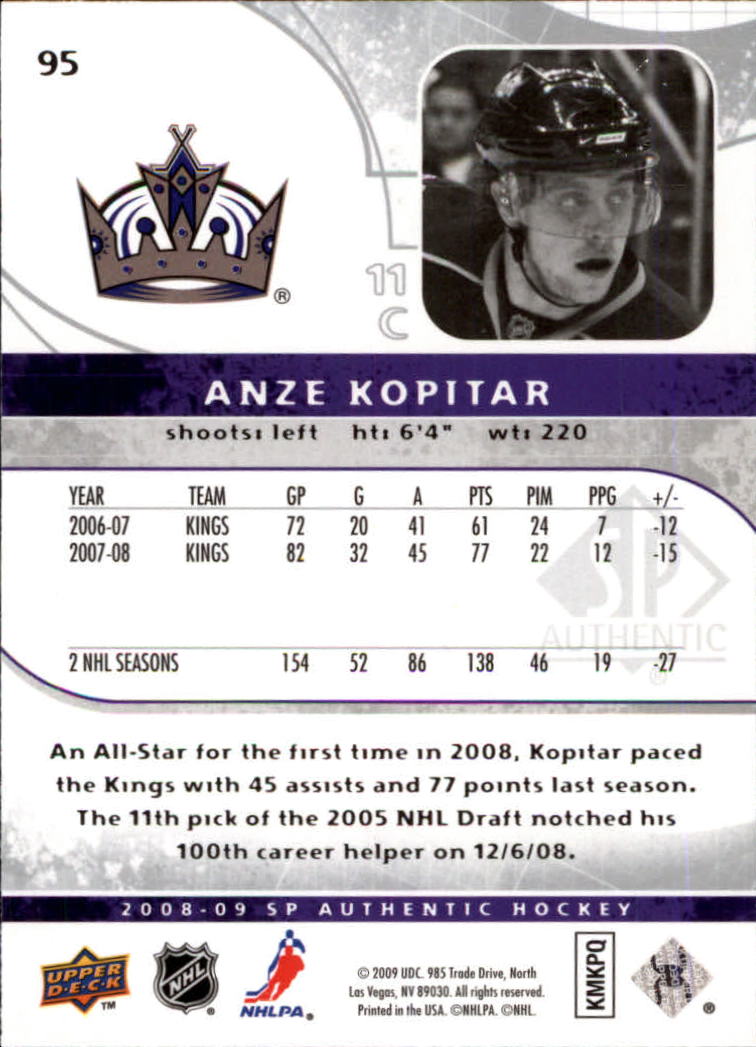 2008-09 SP Authentic #95 Anze Kopitar back image