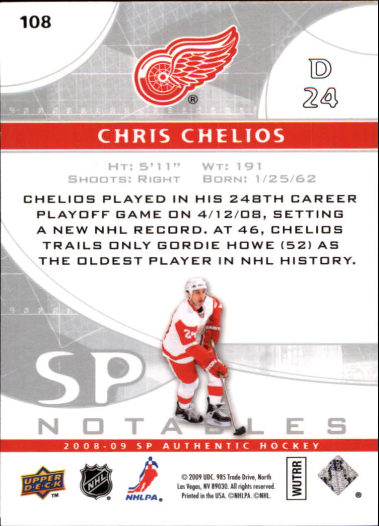 2008-09 SP Authentic #108 Chris Chelios N back image