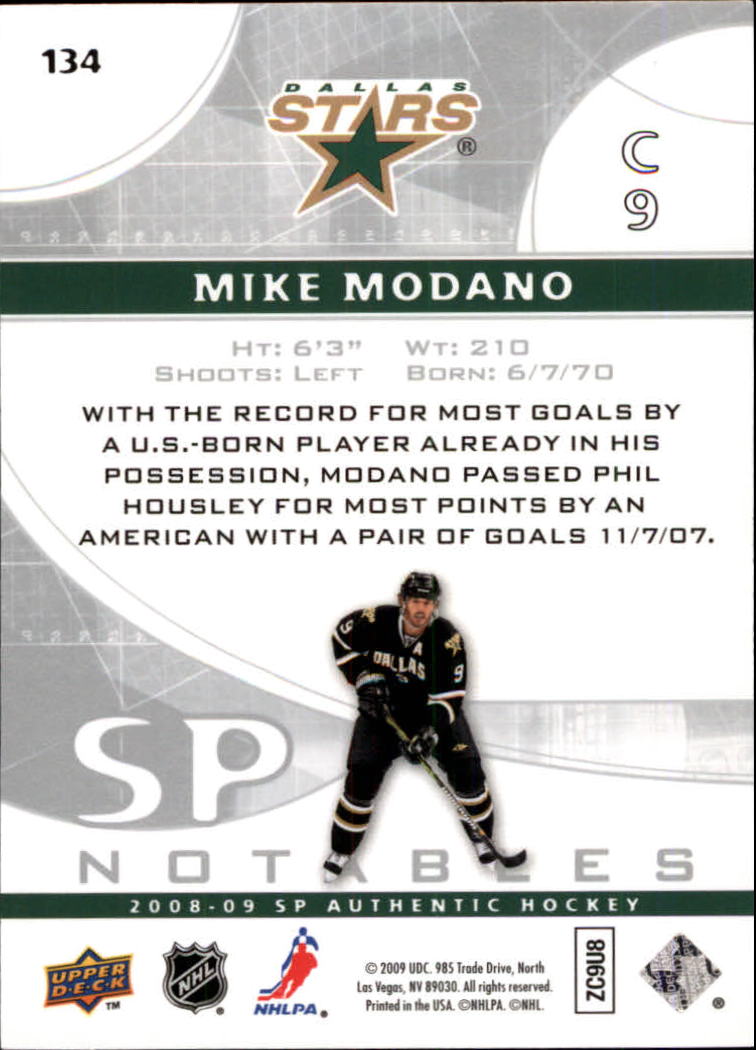 2008-09 SP Authentic #134 Mike Modano N back image