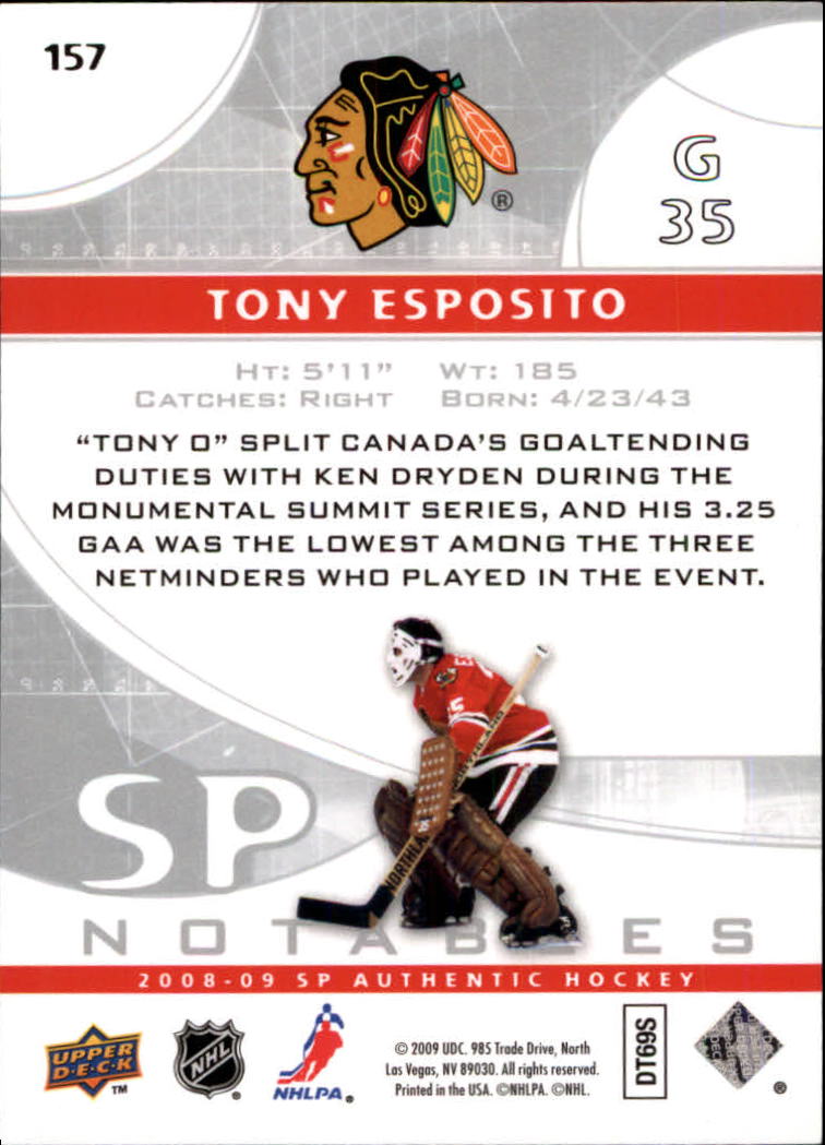 2008-09 SP Authentic #157 Tony Esposito N back image