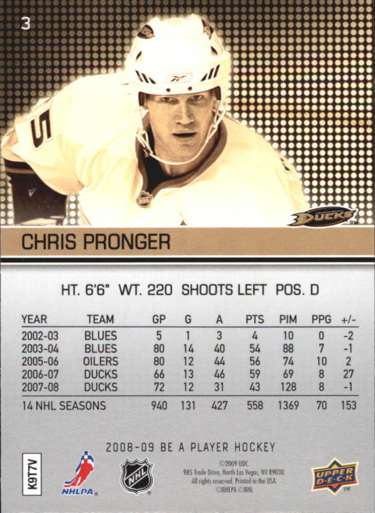 2008-09 Be A Player #3 Chris Pronger back image
