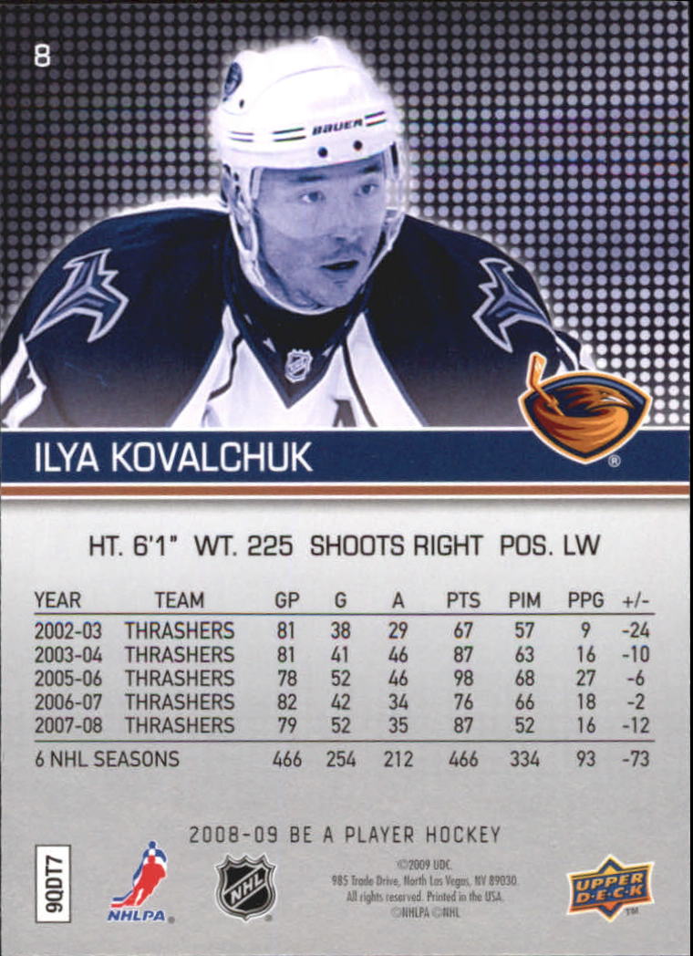 2008-09 Be A Player #8 Ilya Kovalchuk back image
