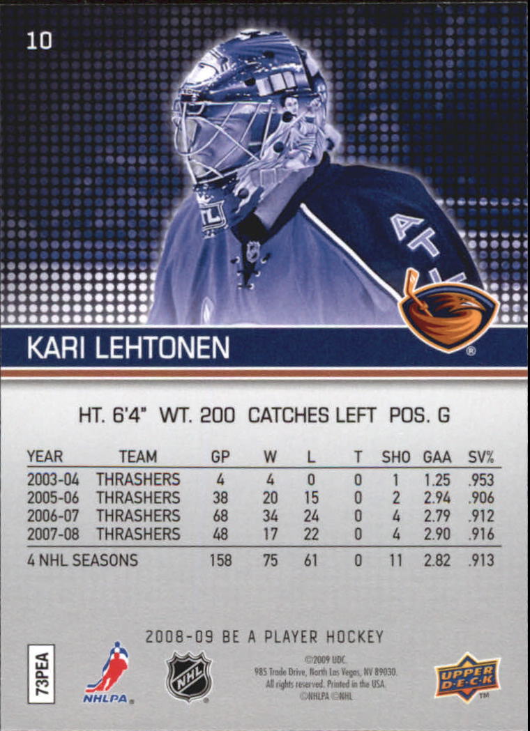 2008-09 Be A Player #10 Kari Lehtonen back image