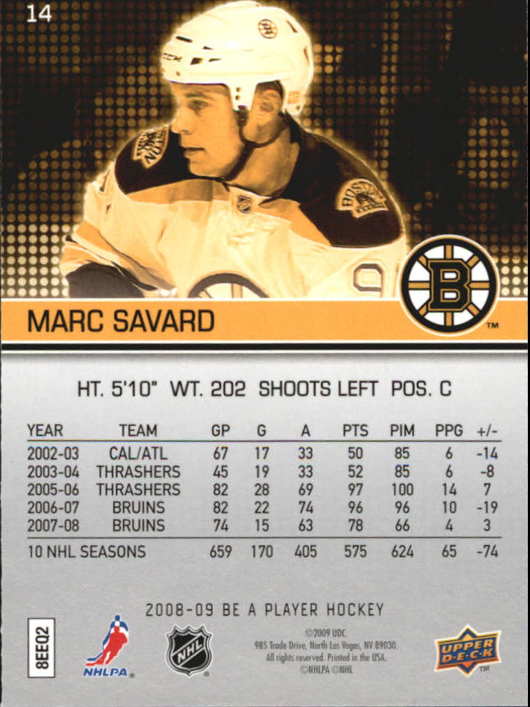 2008-09 Be A Player #14 Marc Savard back image