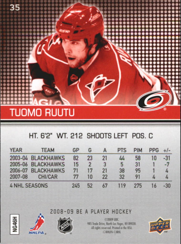 2008-09 Be A Player #35 Tuomo Ruutu back image