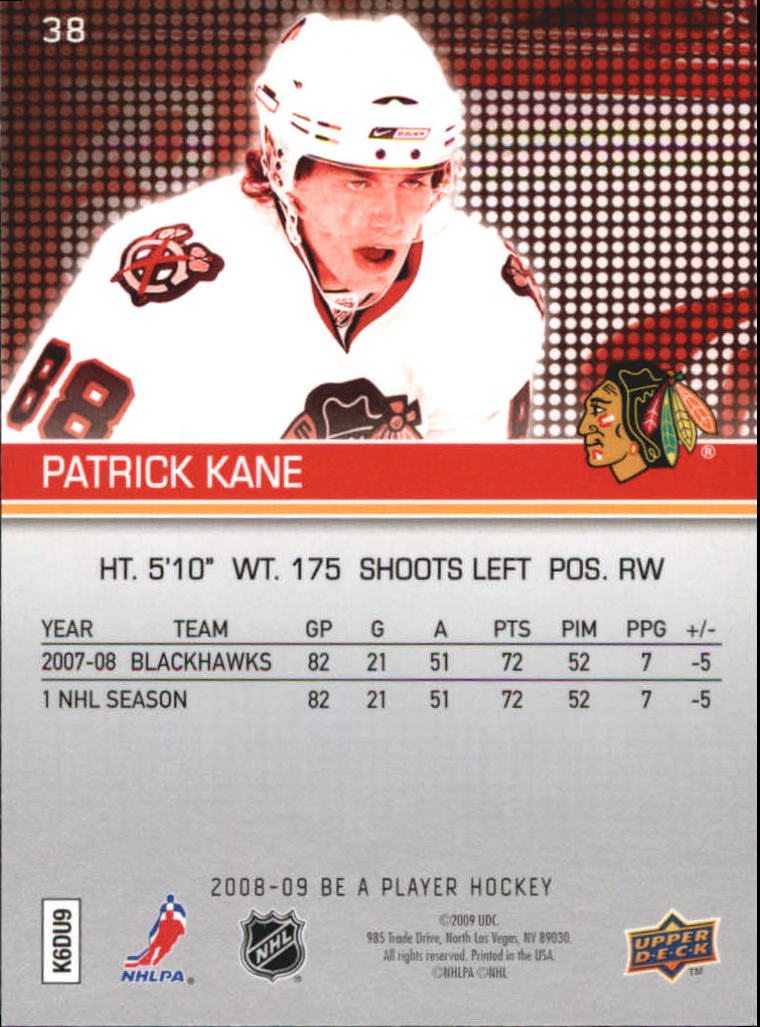 2008-09 Be A Player #38 Patrick Kane back image