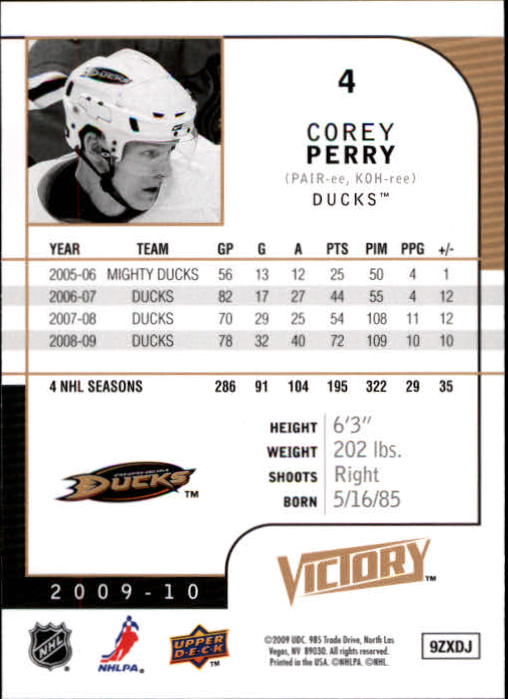 2009-10 Upper Deck Victory #4 Corey Perry back image