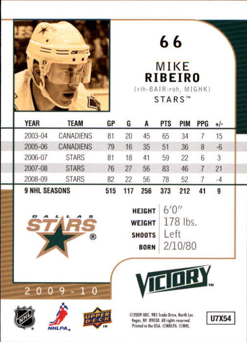 2009-10 Upper Deck Victory #66 Mike Ribeiro back image