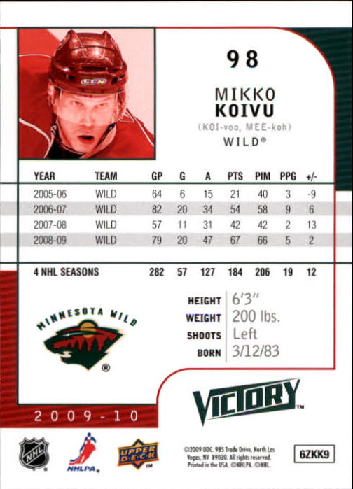 2009-10 Upper Deck Victory #98 Mikko Koivu back image