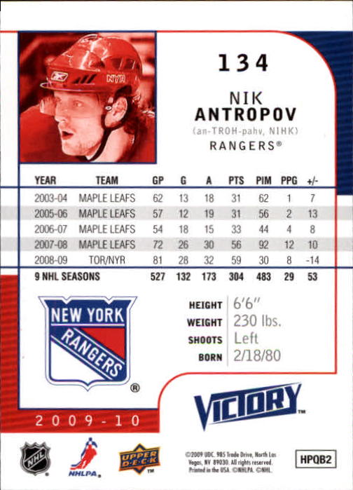 2009-10 Upper Deck Victory #134 Nik Antropov back image
